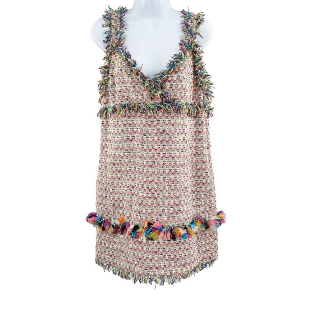 MSGM Milano Boucle Tweed Fringe Confetti
Sleeveless Party Mini Dress 40